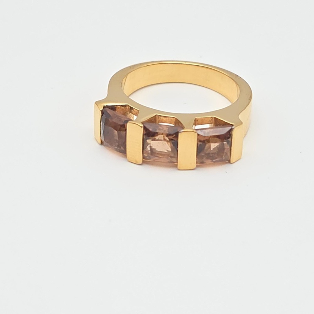 Vintage SWAROVSKI Ring Signed 3 Austrian Crystals 18k Yellow Gold Plate Size 7.5 - Picture 3 of 14